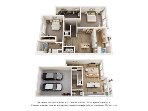 Floor plan for 2 beds, 2.5 baths, 1680 sqft